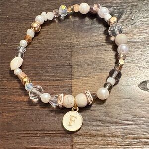 Elegant Beaded Bracelet with “F” initial by Sassy Charmer